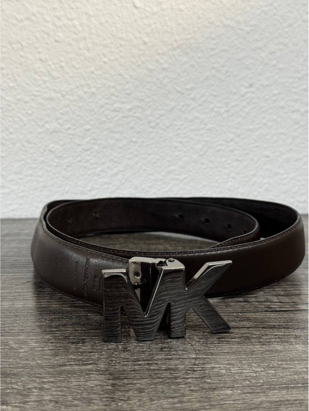 Michael Kors Brown Leather MK Logo Buckle Belt Size 38/95